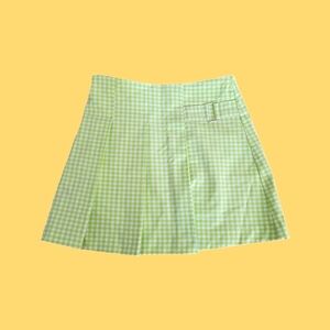 Girls' Zara Lime Green Gingham Checkered Plaid Pleat Tennis Skirt 8Y